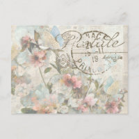 Flower Butterfly Shabby Collage Postale French