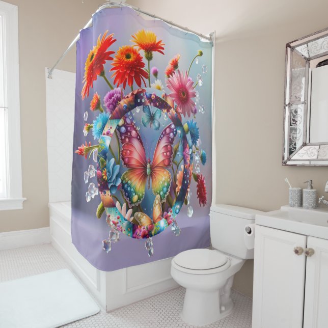 Flower Butterfly Shower Curtain (In Situ)
