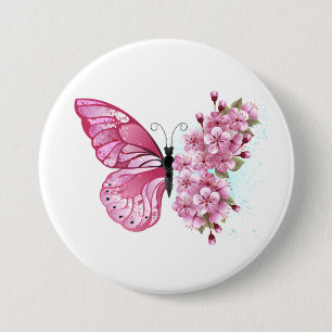 Flower Butterfly with Pink Sakura 7.5 Cm Round Badge