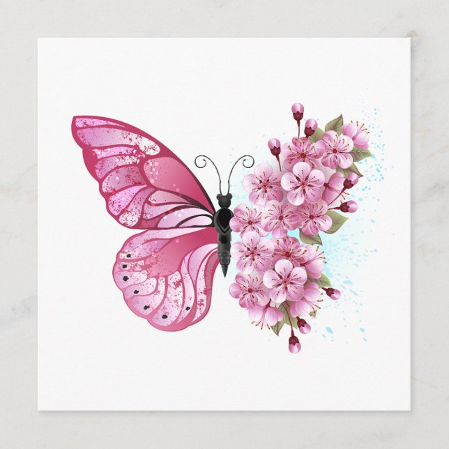 Flower Butterfly with Pink Sakura Advice Card (Front)