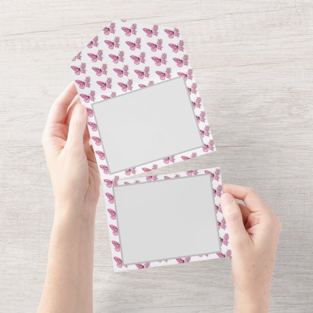 Flower Butterfly with Pink Sakura All In One Invitation (Tearaway)