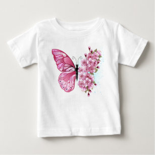 Flower Butterfly with Pink Sakura Baby T-Shirt