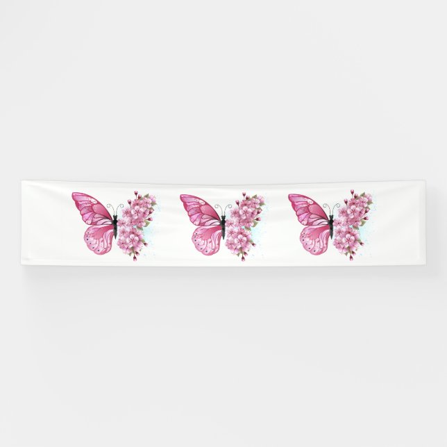 Flower Butterfly with Pink Sakura Banner (Horizontal)