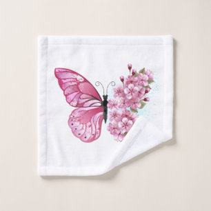 Flower Butterfly with Pink Sakura Bath Towel Set