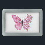 Flower Butterfly with Pink Sakura Belt Buckle<br><div class="desc">Flower arrangement of pink butterfly with pink Japanese cherry blossoms on white background.</div>