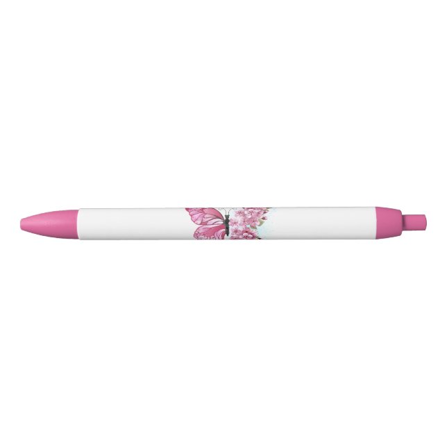 Flower Butterfly with Pink Sakura Black Ink Pen (Front)