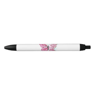 Flower Butterfly with Pink Sakura Black Ink Pen