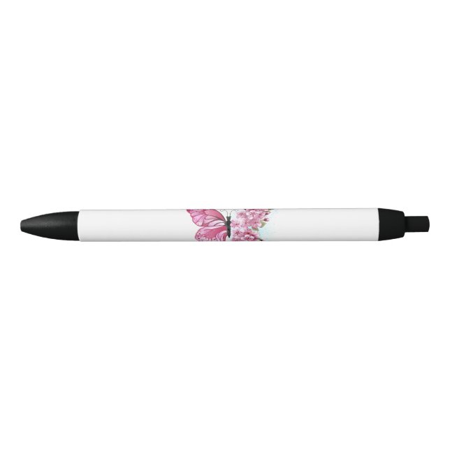 Flower Butterfly with Pink Sakura Black Ink Pen (Front)