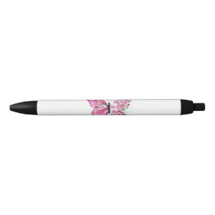 Flower Butterfly with Pink Sakura Black Ink Pen