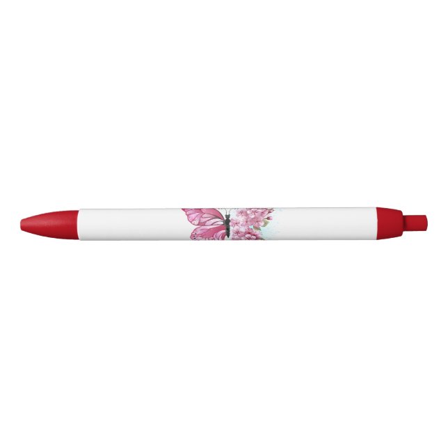 Flower Butterfly with Pink Sakura Black Ink Pen (Front)