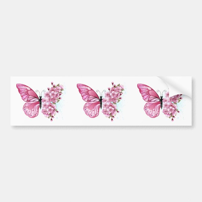 Flower Butterfly with Pink Sakura Bumper Sticker (Front)