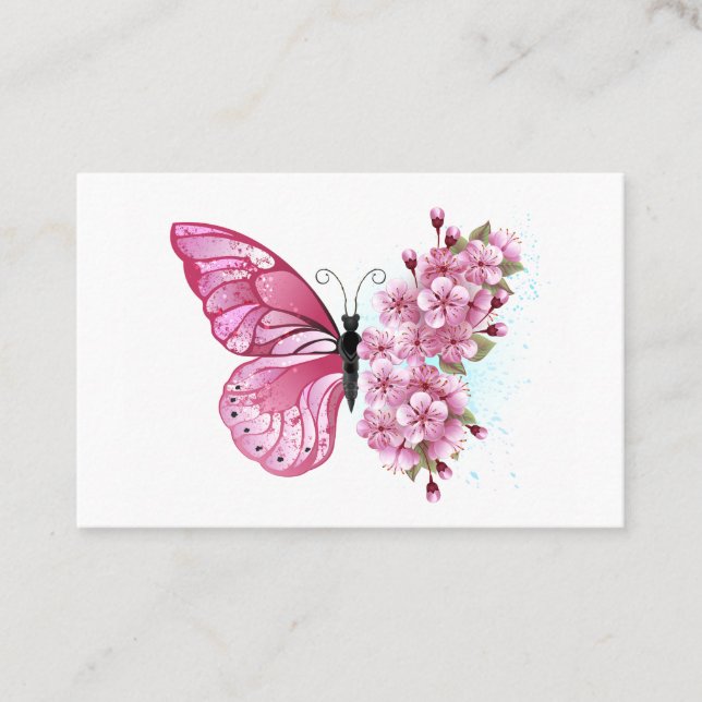 Flower Butterfly with Pink Sakura Business Card (Front)