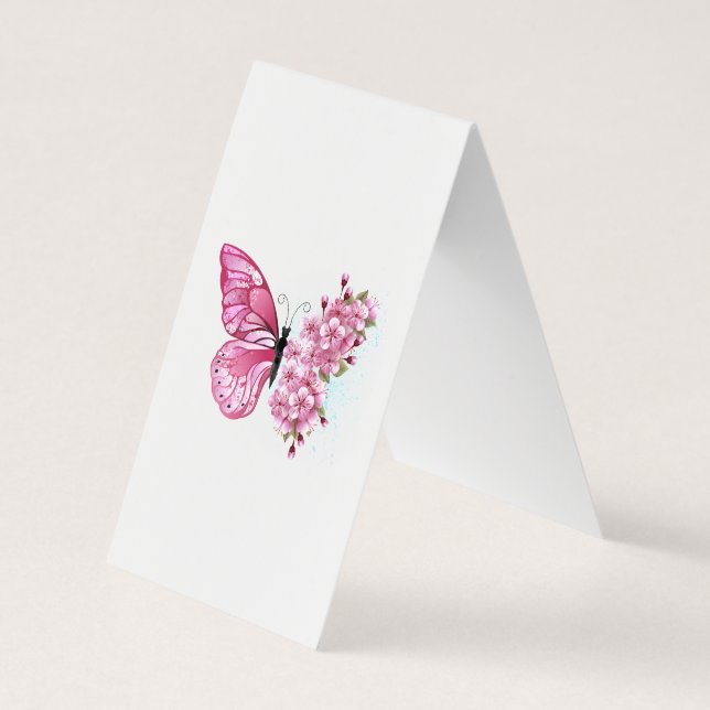 Flower Butterfly with Pink Sakura Business Card (Back)