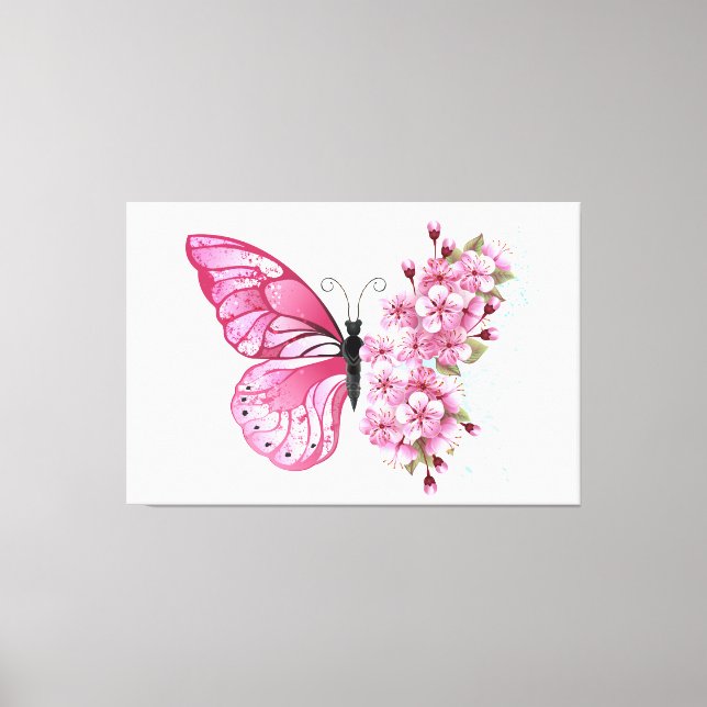 Flower Butterfly with Pink Sakura Canvas Print (Front)