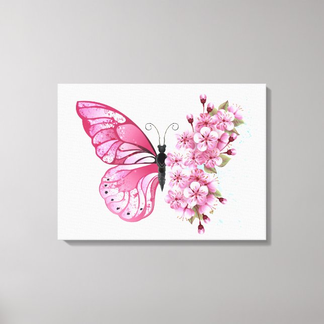 Flower Butterfly with Pink Sakura Canvas Print (Front)