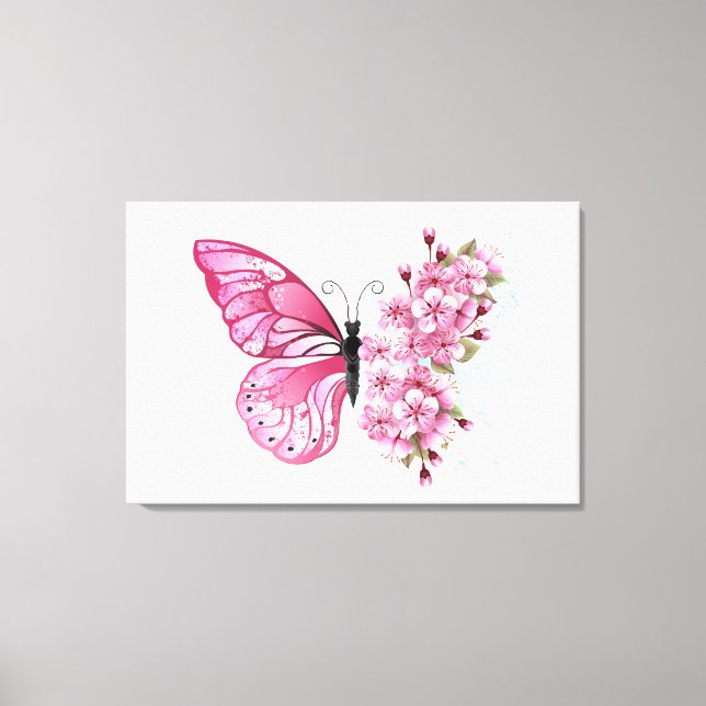 Flower Butterfly with Pink Sakura Canvas Print (Front)