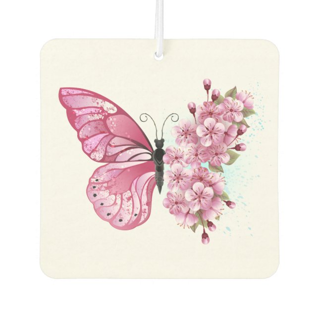 Flower Butterfly with Pink Sakura Car Air Freshener (Front)