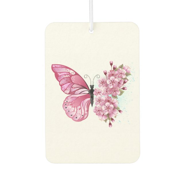 Flower Butterfly with Pink Sakura Car Air Freshener (Front)