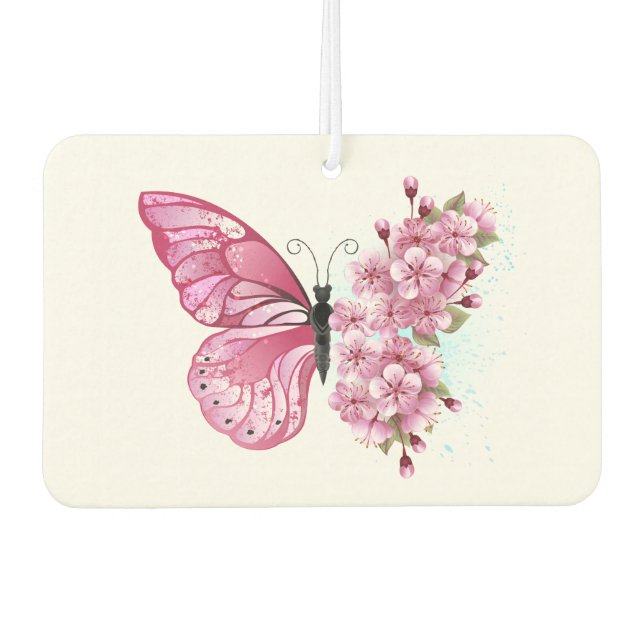 Flower Butterfly with Pink Sakura Car Air Freshener (Front)