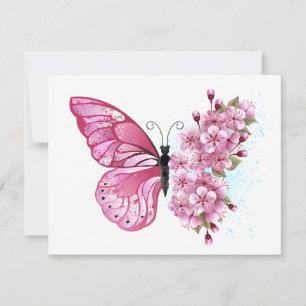 Flower Butterfly with Pink Sakura Card