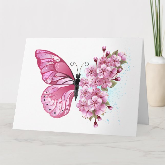 Flower Butterfly with Pink Sakura Card (Front)