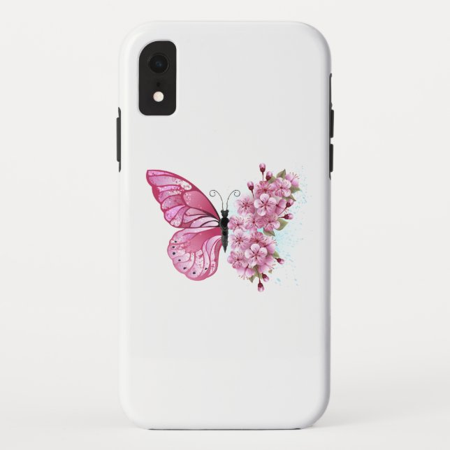Flower Butterfly with Pink Sakura Case-Mate iPhone Case (Back)