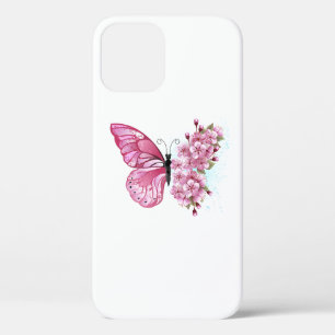 Flower Butterfly with Pink Sakura iPhone 12 Case
