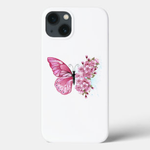 Flower Butterfly with Pink Sakura iPhone 13 Case