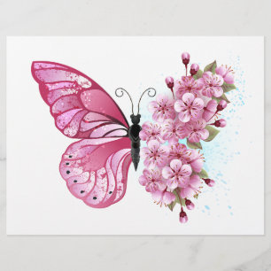 Flower Butterfly with Pink Sakura Custom Letterhead