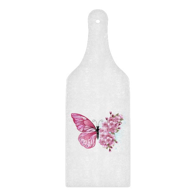 Flower Butterfly with Pink Sakura Cutting Board (Front)