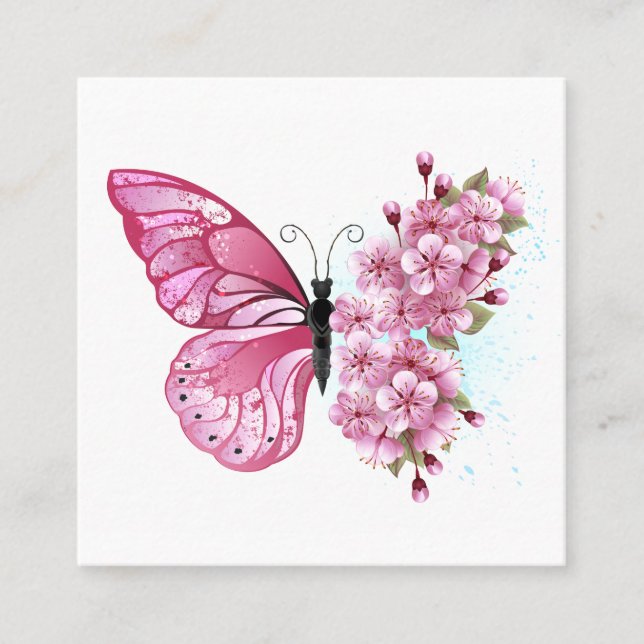 Flower Butterfly with Pink Sakura Discount Card (Front)