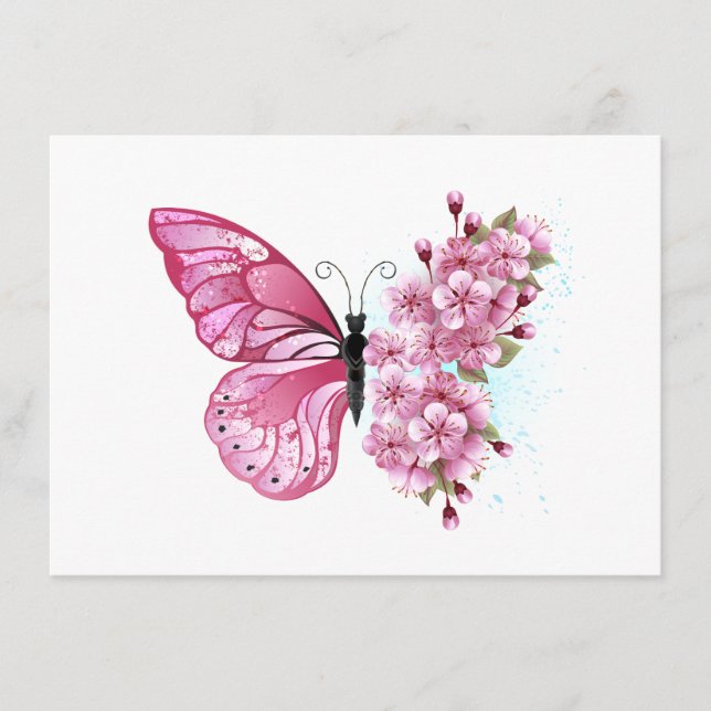 Flower Butterfly with Pink Sakura Enclosure Card (Front)