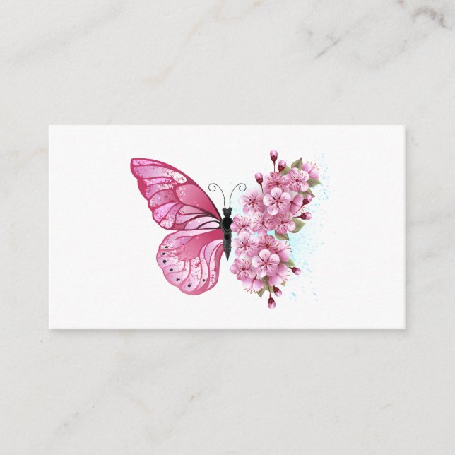 Flower Butterfly with Pink Sakura Enclosure Card (Front)