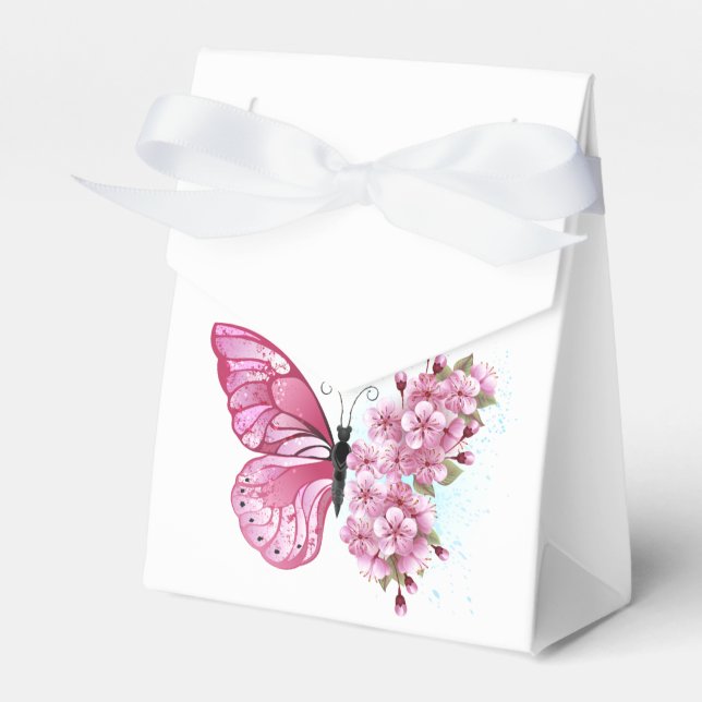 Flower Butterfly with Pink Sakura Favour Box (Front Side)
