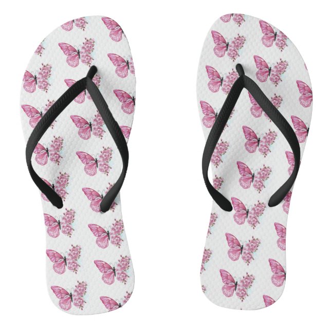 Flower Butterfly with Pink Sakura Flip Flops (Footbed)