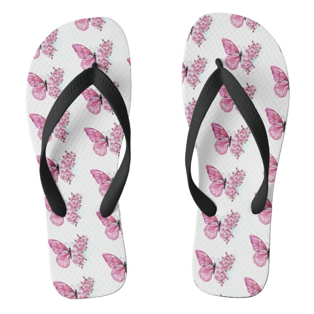 Flower Butterfly with Pink Sakura Flip Flops (Footbed)