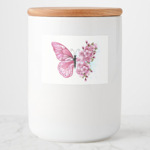 Flower Butterfly with Pink Sakura Food Label