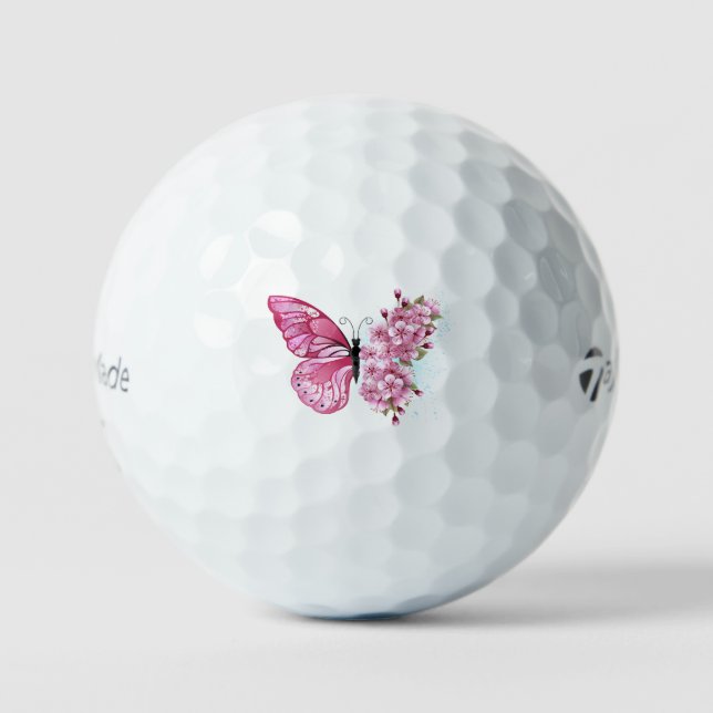 Flower Butterfly with Pink Sakura Golf Balls (Front)