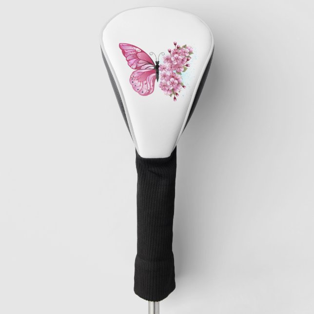 Flower Butterfly with Pink Sakura Golf Head Cover (Front)