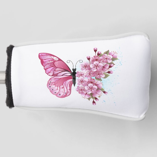 Flower Butterfly with Pink Sakura Golf Head Cover (Front)