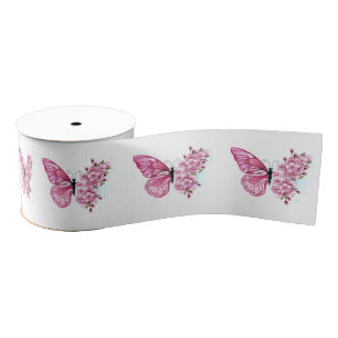 Flower Butterfly with Pink Sakura Grosgrain Ribbon