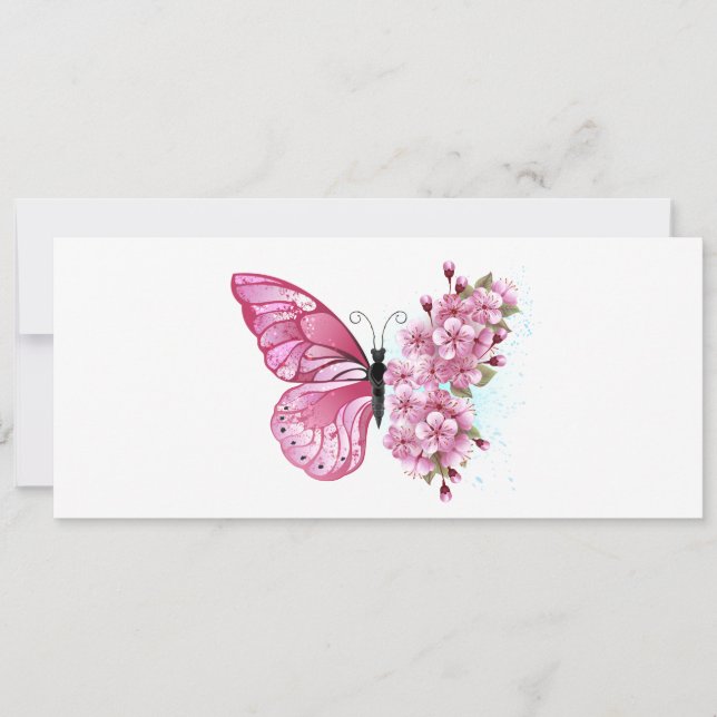 Flower Butterfly with Pink Sakura Holiday Card (Front)