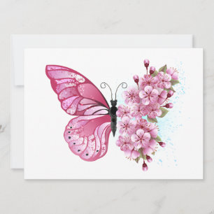 Flower Butterfly with Pink Sakura Holiday Card