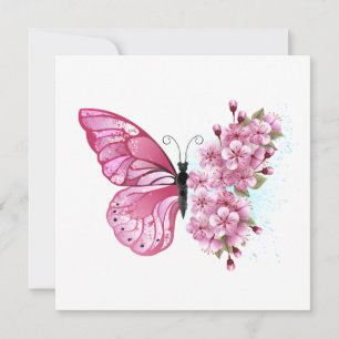 Flower Butterfly with Pink Sakura Holiday Card