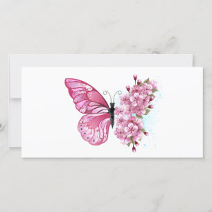 Flower Butterfly with Pink Sakura Holiday Card