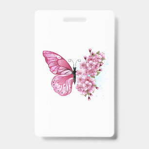 Flower Butterfly with Pink Sakura ID Badge