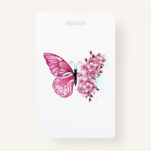 Flower Butterfly with Pink Sakura ID Badge (Front)
