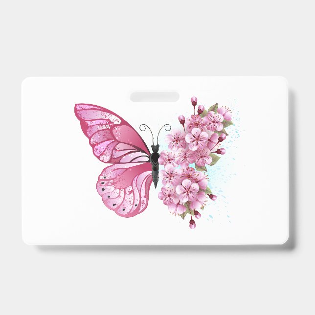 Flower Butterfly with Pink Sakura ID Badge (Front)