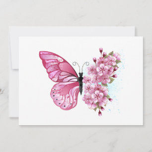 Flower Butterfly with Pink Sakura Invitation