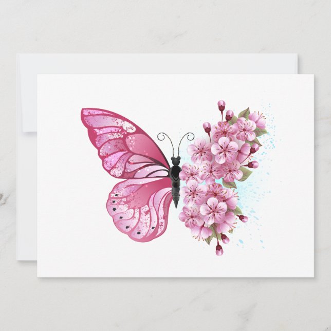 Flower Butterfly with Pink Sakura Invitation (Front)